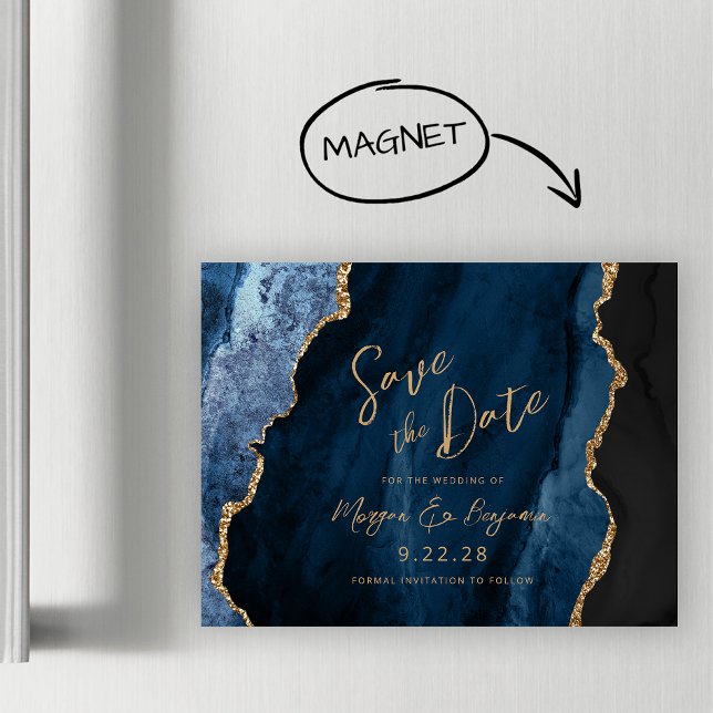 Invitation Magnétique Marine Blue Agate Mariage Enregistrer la date (Créateur téléchargé)