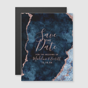 Invitation Magnétique Marine Blue Rose Gold Agate Mariage Enregistrer la