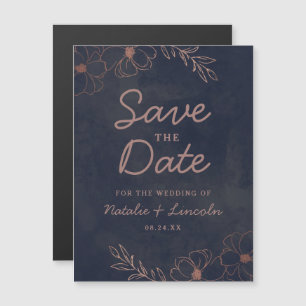 Invitation Magnétique Marine Blue & Rose Gold Foil Wedding Enregistrer l