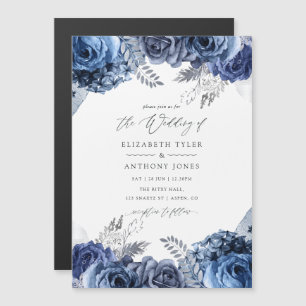 Invitation Magnétique Marine et blanc avec Mariage floral à huile d'arge