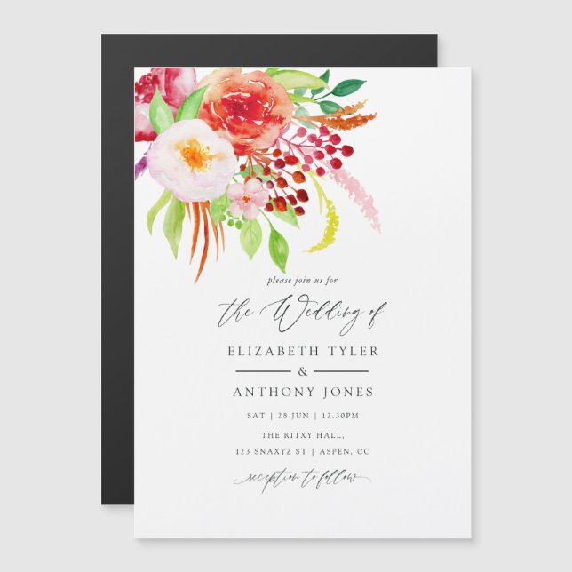 Invitation Magnétique Marsala Vintage Rustic Charme Mariage (Devant / Derrière)