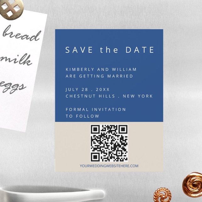 Invitation Magnétique Marseille Bleu Unique QR Code Simple Enregistrer L (Marseille Bleu Modern Wedding Save The Date Magnetic Card With QR Code)