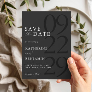 Invitation Magnétique Matte moderne Noir Mariage minimal Enregistrer la