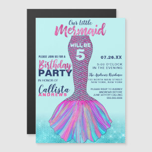 Invitation Magnétique Menthe bleu rose Mermaid Parties scintillant de la