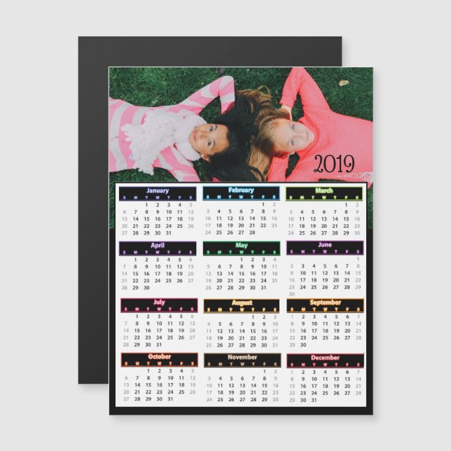 Invitation Magnétique Mini calendrier photo personnalisé 2019 (Devant / Derrière)