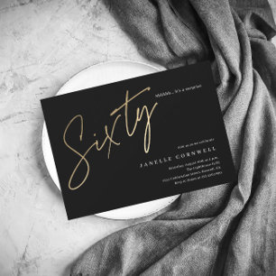 Invitation Magnétique Minimal Script Black Gold 60th Birthday