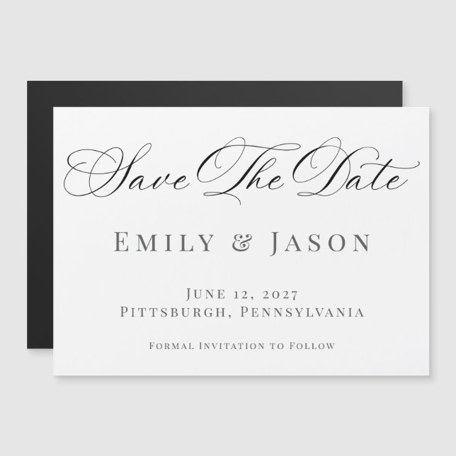 Invitation Magnétique Minimalist Elegant Script Save the Date Card (Devant / Derrière)