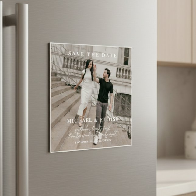 Invitation Magnétique Minimalist Ivory Photo Save the Date Wedding (Minimalist Ivory Photo Save the Date Wedding Magnetic Invitation)