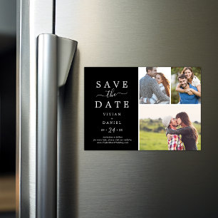 Invitation Magnétique Minimaliste   Black 3 Photo Collage Enregistrer la