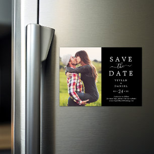 Invitation Magnétique Minimaliste   Photo noir foncé Enregistrer la date