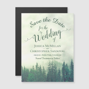 Invitation Magnétique Misty Green Mountain Pines Mariage Sauvez la date