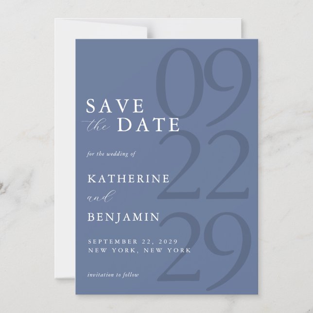 Invitation Magnétique Modern Blue Minimalist Wedding (Recto)