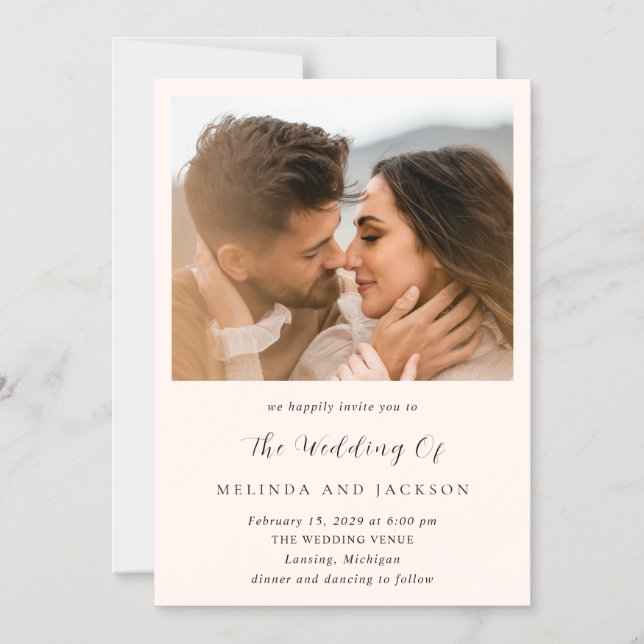 Invitation Magnétique Modern Earthy Neutral Photo Wedding (Recto)