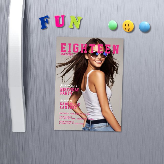 Invitation Magnétique Modern Magazine Cover Inspired 18th Birthday (Créateur téléchargé)