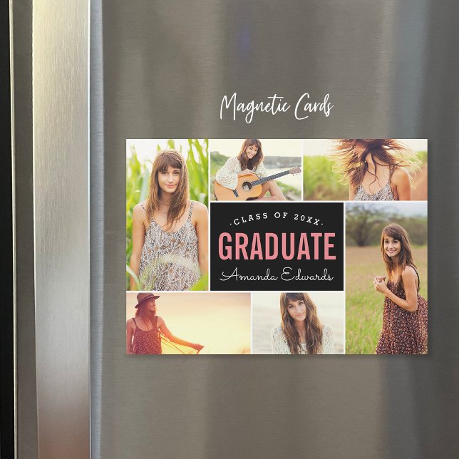 Invitation Magnétique Moderne 6 Photo Collage Annonces de graduation (Créateur téléchargé)