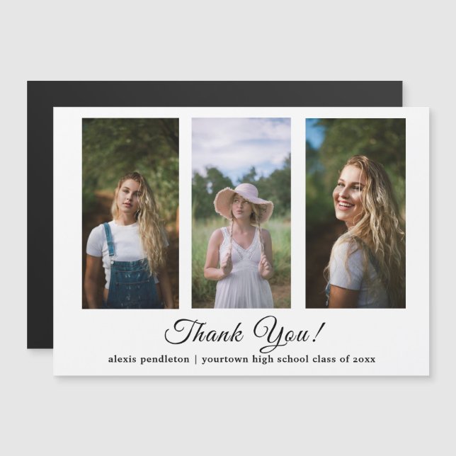 Invitation Magnétique Moderne Blanc 3 Merci de diplôme photo (Devant / Derrière)