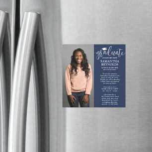 Invitation Magnétique Moderne Écriture Bleu Marine & Blanc 1 Photo Remis