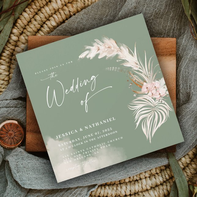 Invitation Magnétique Moderne Pampas Grass Sage Vert Boho Floral (Créateur téléchargé)