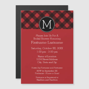 Invitation Magnétique Monogramme de Motif de buffle rouge et noir rustiq