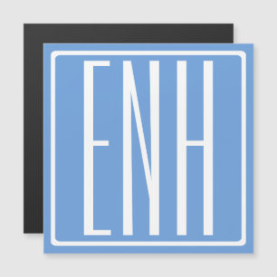 Invitation Magnétique Monogramme Initiales 3 Moderne Gras Bleu Clair