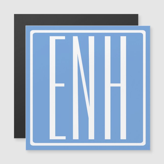 Invitation Magnétique Monogramme Initiales 3 Moderne Gras | Bleu Clair (Devant / Derrière)