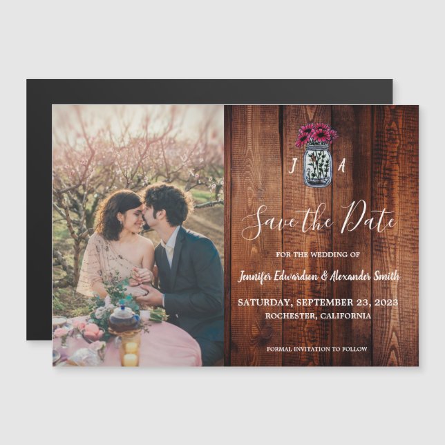 Invitation Magnétique Monographie de bois de jarre de Mason rustique Enr (Devant / Derrière)