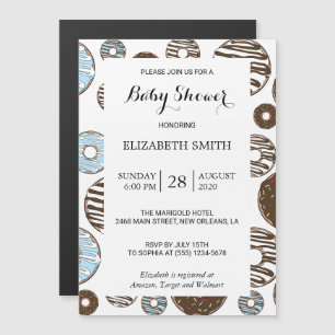 Invitation Magnétique Motif De Donuts, Donuts Bleus, Baby shower
