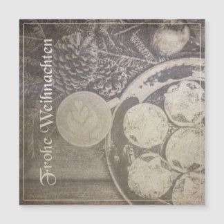 Invitation Magnétique Motif de Noël vintage avec biscuits et café