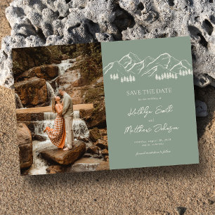Invitation Magnétique Mountain Outdoor Sage Green Wedding Enregistrer La