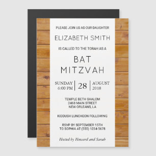 Invitation Magnétique Mur de grange, Bois, Bat mitzvah rustique