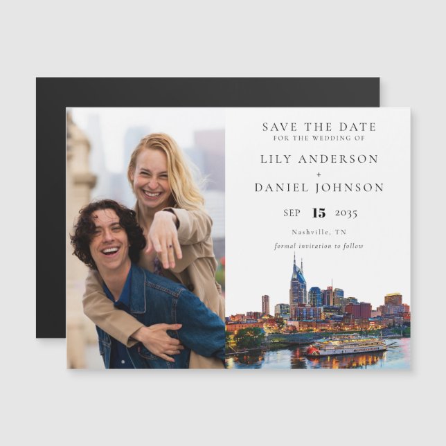Invitation Magnétique Nashville Riverfront Photo Wedding Save The Date (Devant / Derrière)