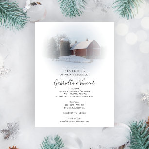 Invitation Magnétique Neige couvert Pays Grange et Silo Mariage d'hiver
