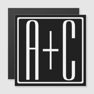 Invitation Magnétique Noir & Blanc   Initiales de couples