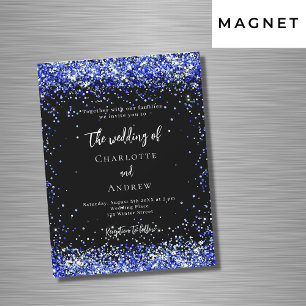 Invitation Magnétique Noir bleu confetti luxe mariage