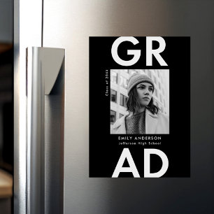 Invitation Magnétique Noir   Bold Grad Photo Graduation Announcement