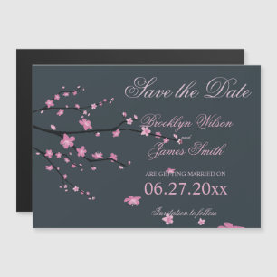 Invitation Magnétique Noir Cerisier Magnétique Fleur Mariage Enregistrer