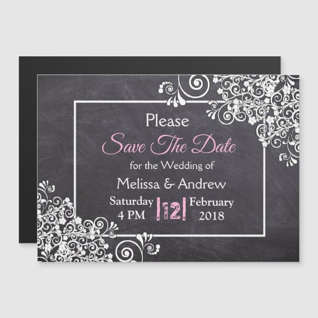 Invitation Magnétique Noir Chalkboard Mariage Enregistrer l'aimant Date (Devant / Derrière)