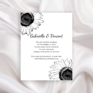 Invitation Magnétique Noir et Blanc Sunflower Mariage Enregistrer la dat