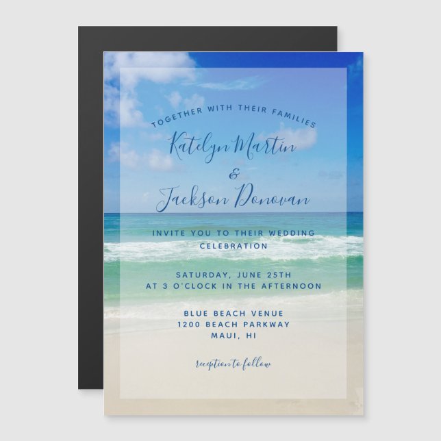 Invitation Magnétique Ocean Waves Photo Chic Tropical Beach Mariage (Devant / Derrière)
