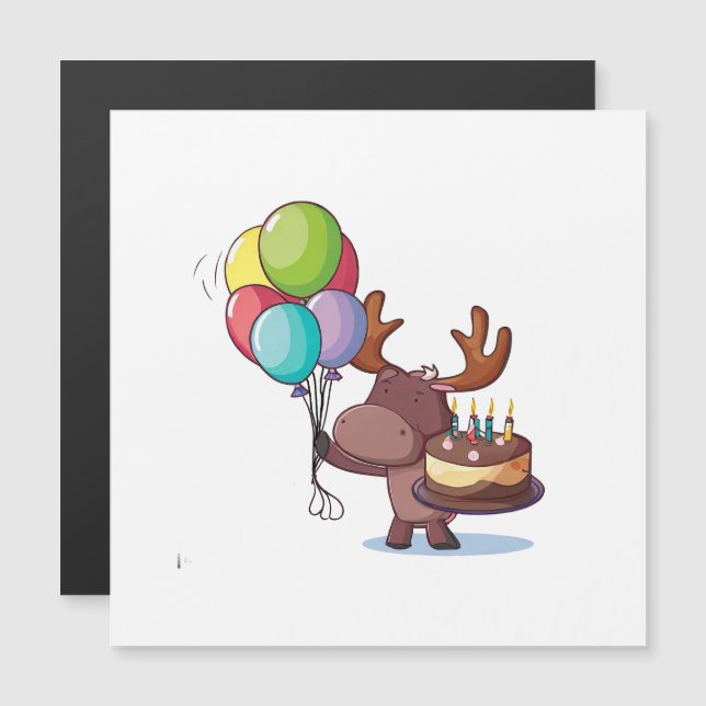Invitation Magnétique Oie avec ballon et gâteau (Devant / Derrière)