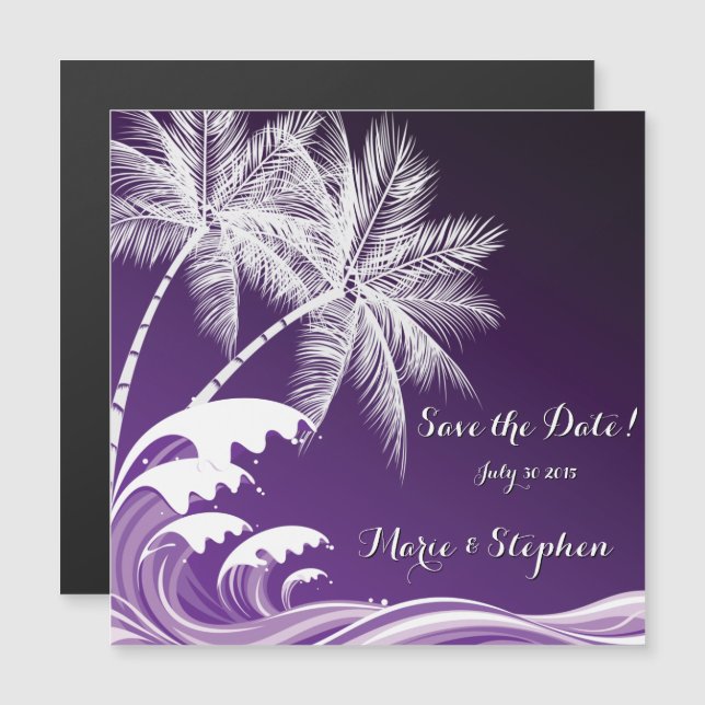 Invitation Magnétique OMBRÉ PURPLE PALMS TROPICAUX Enregistrer la date (Devant / Derrière)