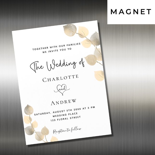 Invitation Magnétique or mariage eucalyptus or blanc luxe (Créateur téléchargé)