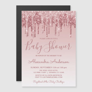 Invitation Magnétique Or Rose   Baby shower de Parties scintillant à éti