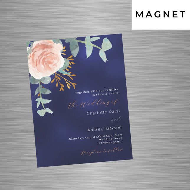 Invitation Magnétique or rose vert marine bleu luxe mariage (Créateur téléchargé)