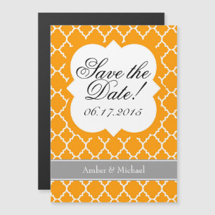 Invitation Magnétique Orange Blanc Quatrefoil Enregistrer l'aimant Date