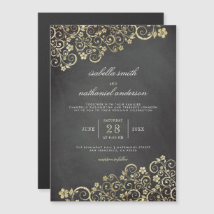 Invitation Magnétique Ornement d'or sur tableau noir  Mariage moderne