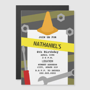 Invitation Magnétique Outils Cone Attention Construction de bandes Anniv