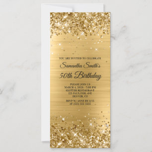 Invitation Magnétique Pailleté Or Brossé Feuille 50e Anniversaire