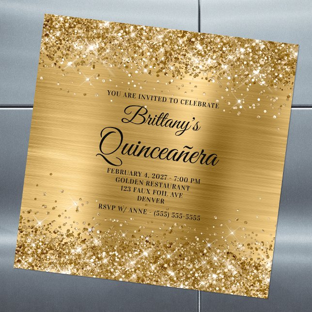 Invitation Magnétique Pailleté Or Quinceañera (Créateur téléchargé)