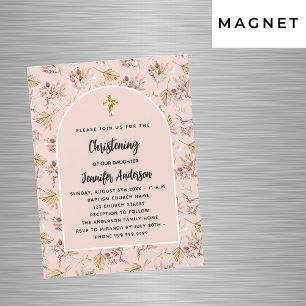 Invitation Magnétique Pampas de Christening floraux rose or rose luxe